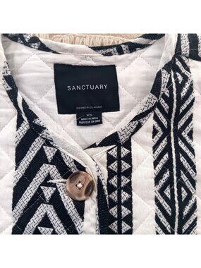 XS Sanctuary Quilted Cotton Jacket India Black White Geometric Cropped Preppy